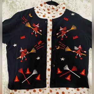 Michael Simon Lite Halloween Cardigan with Witches